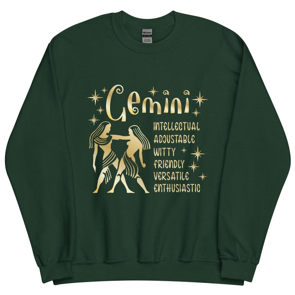 Gemini Zodiac Positive Traits Sweatshirt - Forest Green Color - https://ascensionemporium.net
